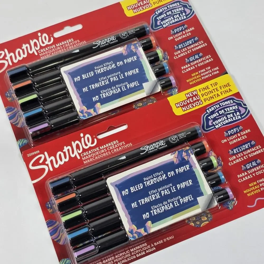 Creative Acrylic Markers Assorted Colors Brush Tip Water-Based 5 Count Set 2pk